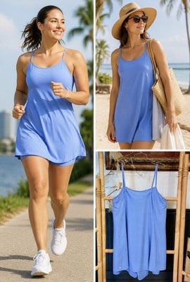 Old Navy PowerSoft  Cami Dress Periwinkle Built-In Shelf Bra Shorts~XXL   