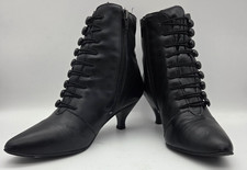 MAINFRAME VINTAGE VICTORIAN BLACK LEATHER BUTTON LACE UP BOOTIES SIZE 7