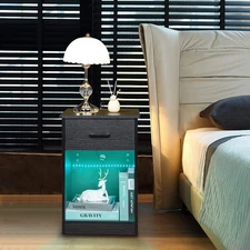 Nightstand with USB Charging Station for Bedroom End Table Bedside Side Table