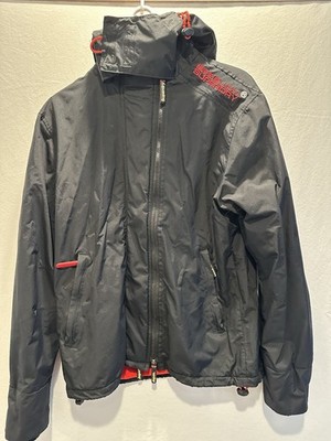 Superdry Original Windcheater Japan Jacket Mens Sz M Blk/Red Hood Full Zip Lined