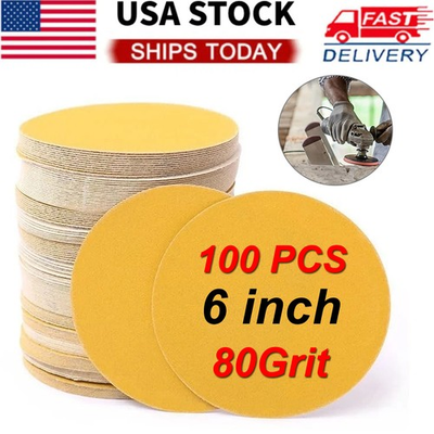 #ad 100pcs 6 inch 80 Grit PSA Adhesive Sanding Disc Sandpaper on Roll for DA Sander $25.98