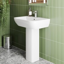 1 Tap Hole Wash Basin Sink Full Pedestal Bathroom Square Ceramic White Gloss