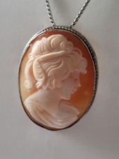 Jugendstil 800er Silber Anhänger  Gemme Kamee +835er Silber Kette  Antikschmuck