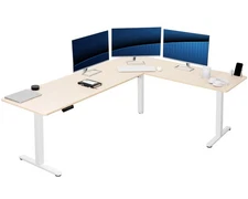VIVO Light Wood / White Electric 84" x 63" Corner Desk, L-Shaped Workstation