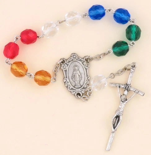 * 1960s - VINTAGE MULTICOLOR GLASS BEADS 1-DECADE CATHOLIC CHAPLET / ROSARY