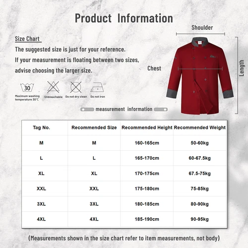 Unisex Long Sleeve Chef Coat Jacket Men Women Kitchen Workwear Cooking Uniform - Picture 15 of 33