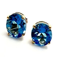 14k Solid Yellow Gold Blue Topaz 5.0ctw Solitaire Stud Earrings Signed 2.53g
