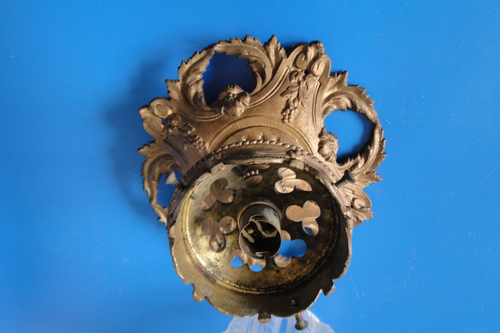 Plafonnier lustre obus en verre dépoli gravé XIXème support bronze Napoléon III - Picture 2 of 9