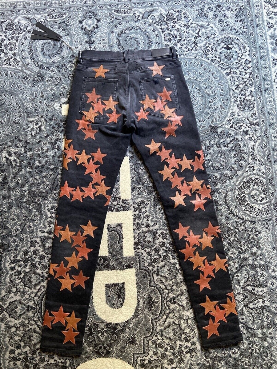 AMIRI Chemist Leather Stars Jean Orange / Black size 32 | eBay