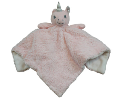 Trend Lab Pink White Shimmer Unicorn Security Blanket Lovey Plush Baby Girl RARE
