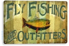 Fly Fishing Sign, Fish Bait Marina Rustic Fish Tin Sign B610