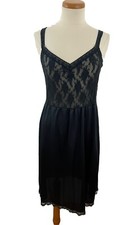 Vintage Vanity Fair Size 38 TT Long Black Full Slip Stretch Bodice