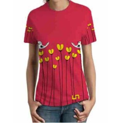 New Women's T-Shirt Gallery Rosebud Birds Tshirt Polyester Fullprint