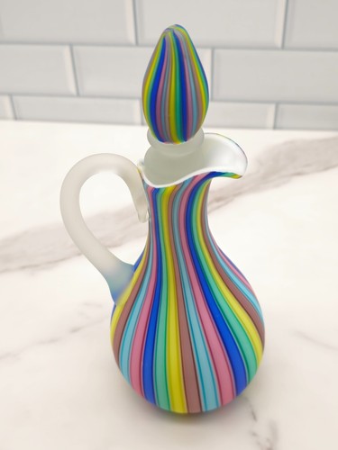 Vintage Fratelli Toso Murano Rainbow Satin Art Glass Cruet - Picture 5 of 23