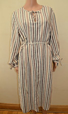 New M&S COLLECTION Linen Blend Striped Midi Shift Dress Sz UK 12 reg & short