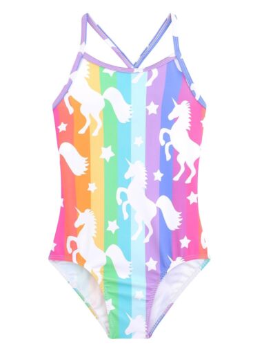 Girls One Piece Swimsuits Cute Strip Unicorn Swimsuit Summer UPF 50+ Quick Dry