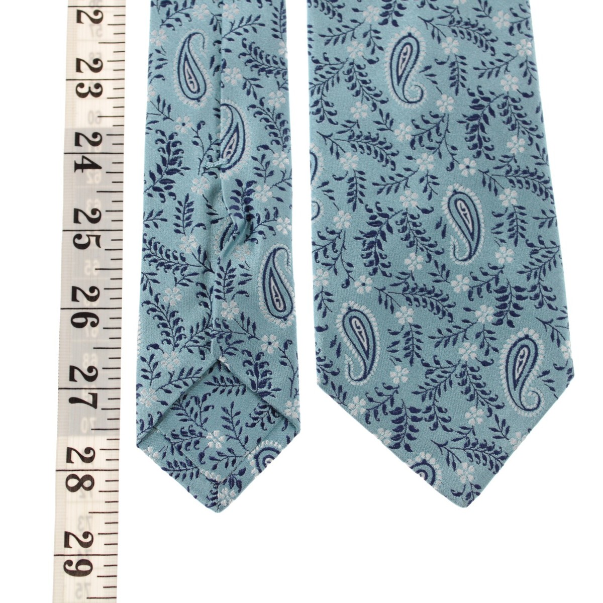 Cravate Kiton 100% Soie Sept Plis - Bleu à Motifs Paisley - Jamais Portée