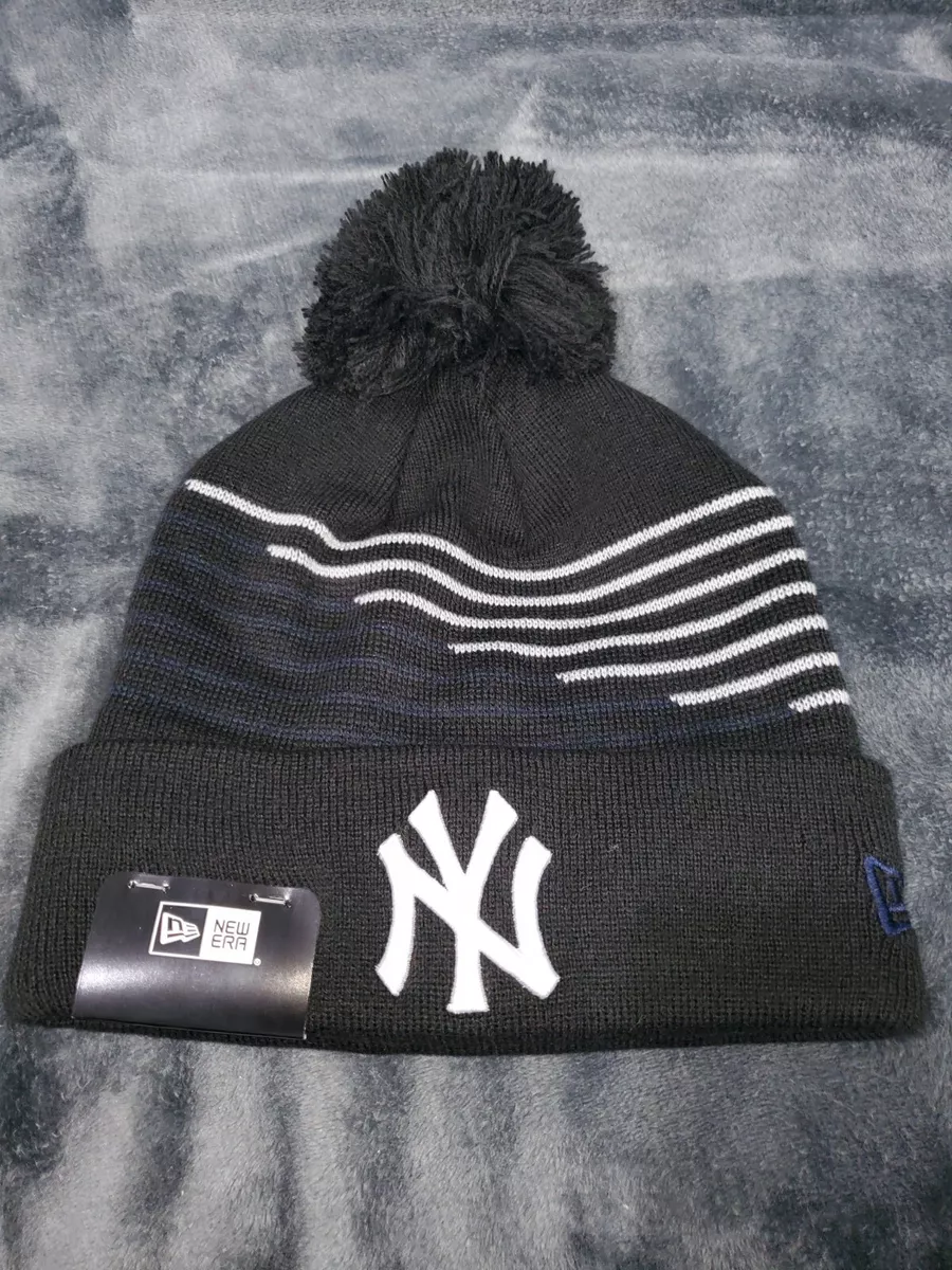 NEW ERA MLB NEW YORK YANKEES POM BEANIE ZIG ZAG KNIT HAT BLACK 21444866 MENS