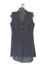 Madeleine Smart Black Longline V Neck Waistcoat Size 12 Deep Chiffon Panel