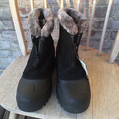 WOMENS ITSCA BLACK LEATHER WINTER BOOTS BOOTIES TRACTION SOLE FRONT ZIP 12 