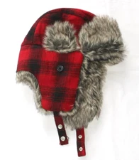 New BDG Buffalo Plaid Trapper Hat Faux Fur Red Quilted Liner Urban Outfitters