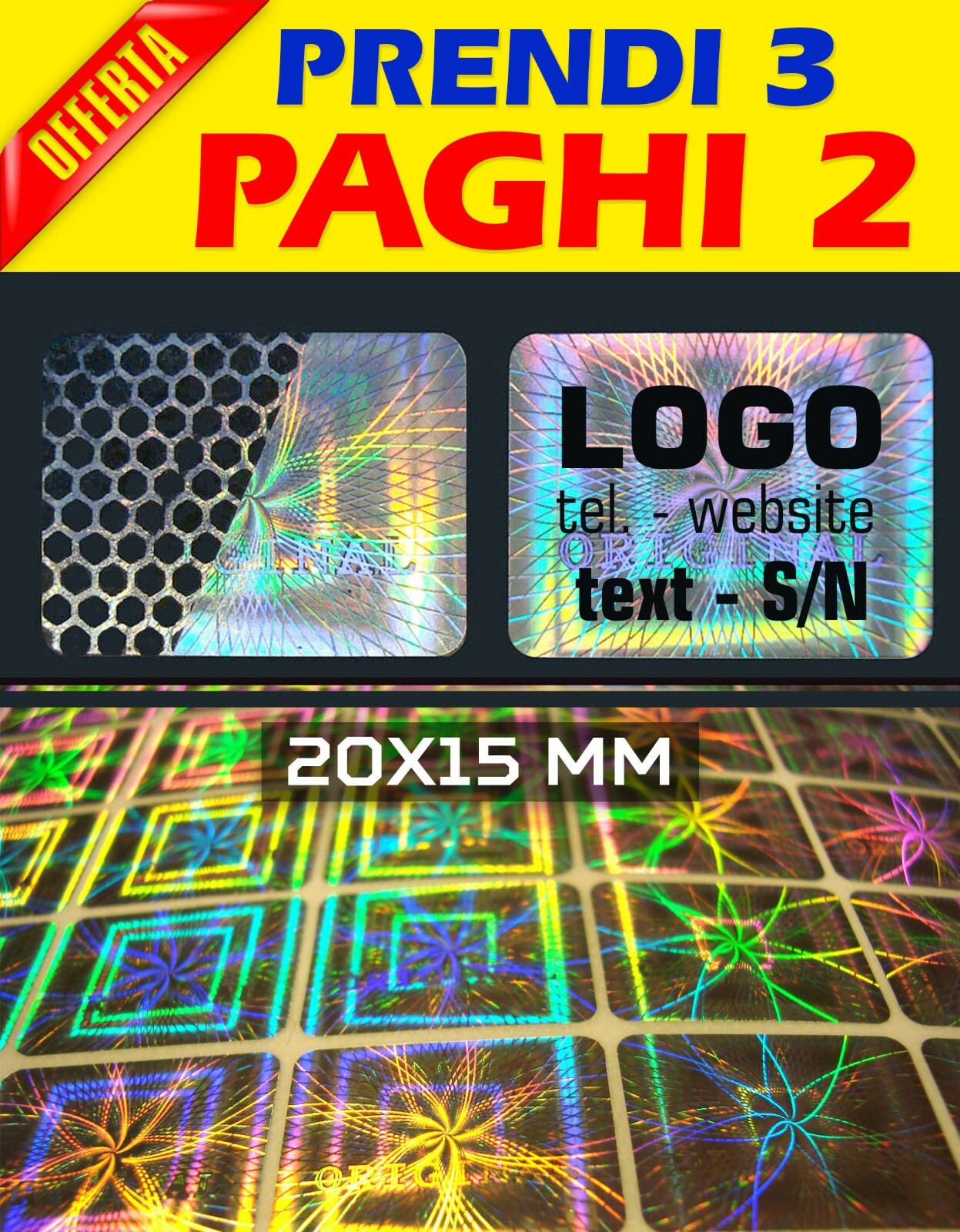 504 Sigilli di Garanzia Ologrammi Personalizzati 20x15 mm | Sicurezza VOID