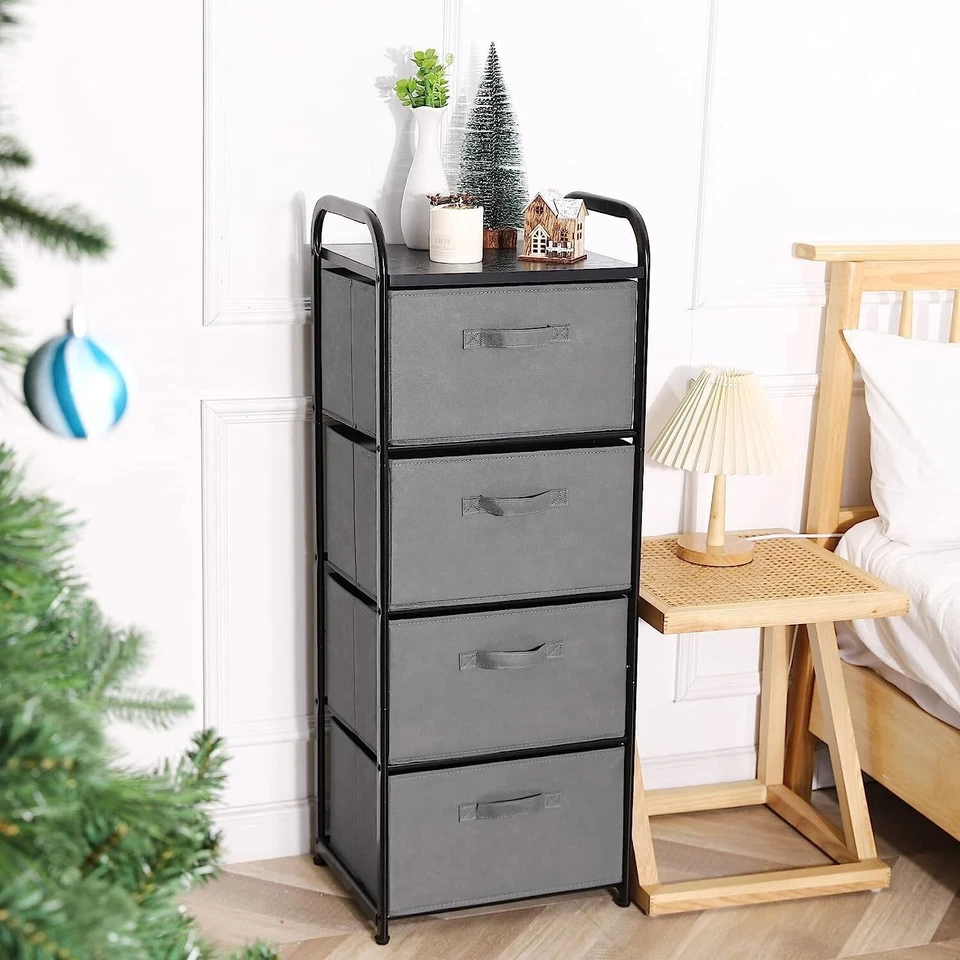 Torre de armazenamento: cômoda com tampo de madeira - Organizador de mesa de cabeceira - 4 gavetas - Imagem 4 de 4