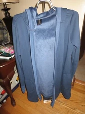 Women's Active Life Blue Hooded Open Front Jacket Fleece Lined S/M Excellent