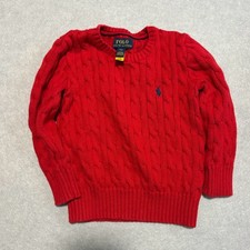 Polo Ralph Lauren Boys Red Cable Knit Crew Neck Sweater Size 4/4T