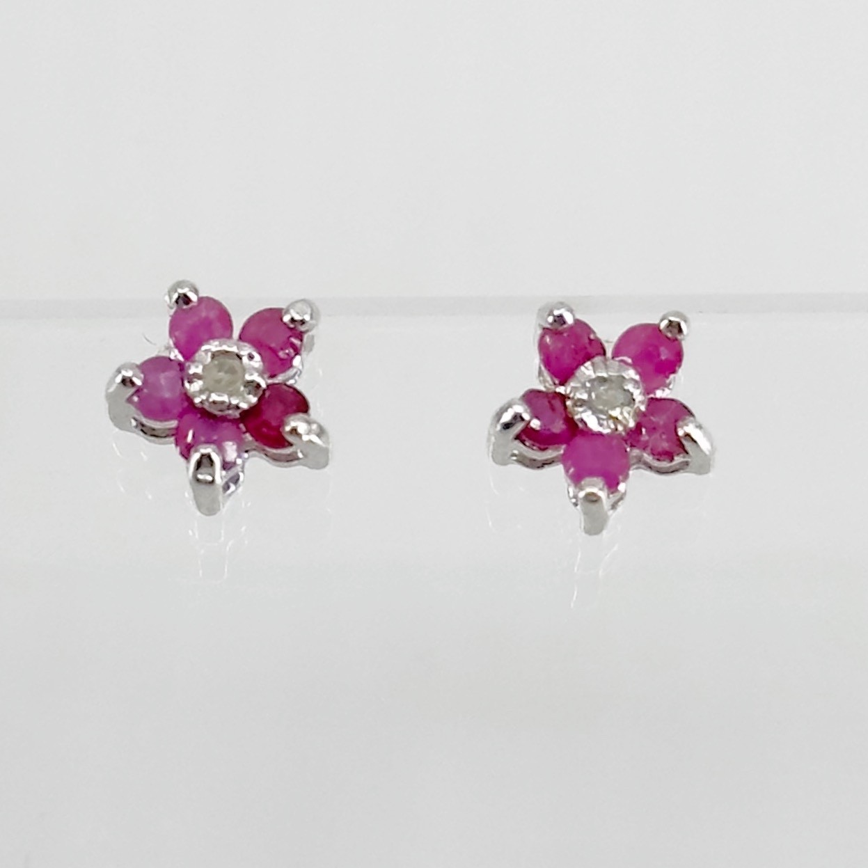 Sterling silver Ruby & diamond stud earrings - GM… - image 2