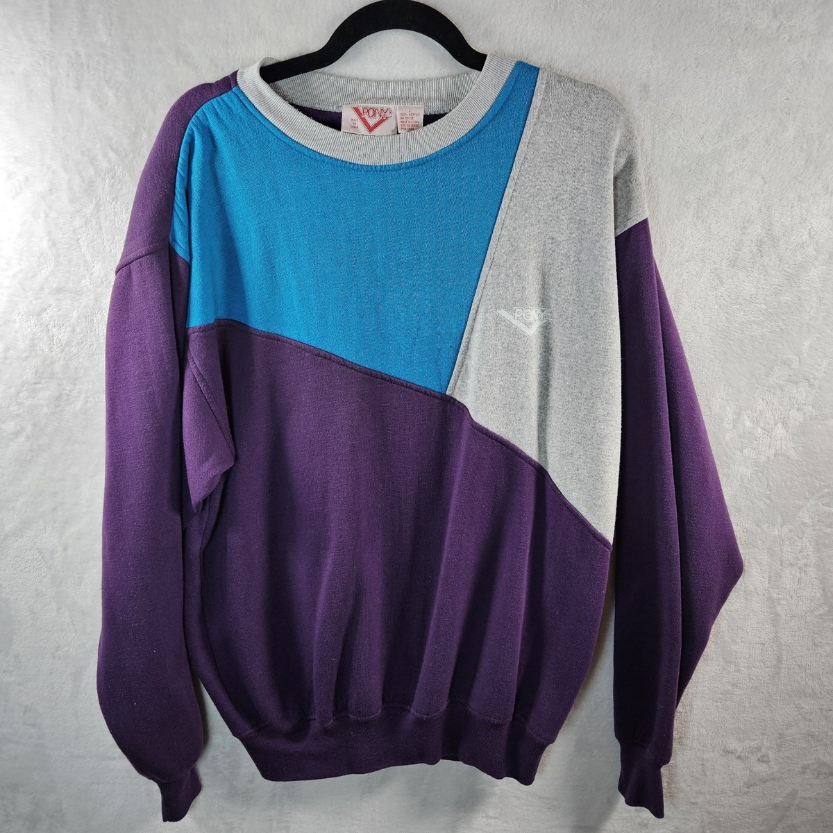 Vintage 80s 90s Pony Soft Sweatshirt Mens Large Purple Grey Blue