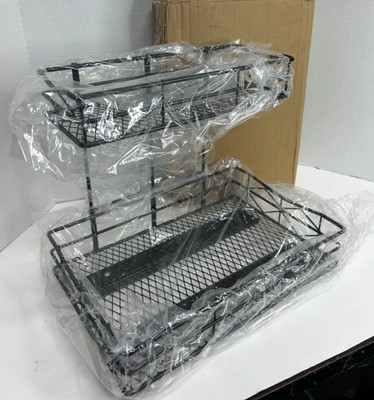 2-Tier Sliding Basket, Black Metal for Storage Cupboard Cabinet 13x9''