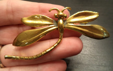 STUNNING VINTAGE ESTATE GOLD TONE DRAGONFLY 2 7/8