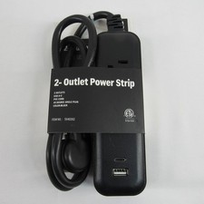 Power Strip with USB-A Port  USB-C Port, 2 Outlets 3ft Extension Cord Flat Plug