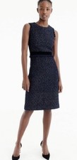 J.Crew Sleeveless Sparkle Tweed Sheath Dress Midnight Blue Sz 4 NWT Fringe