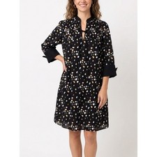 WHERE MOUNTAINS MEET Medium Black Embroidered 3/4 Sleeves Boho Shift Dress