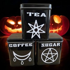 Wicca Pagan Witchcraft Themed Tea Coffee And Sugar Cannisters 
