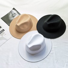 Wool Blend Felt Hat with Wide Brim for Men Women Retro British Look Cap