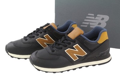 New Balance 574 Herren Sneaker EU40 Schwarz Leder Low Top Spitze Comfort Turnschuhe *