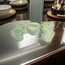 7pc Fire-King Jadeite Coffee Mug and Chili Bowl Lot MCM Breakfast Starter Set