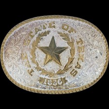 New Texas Ft Worth Dallas Austin Lone Star State Seal Western Vtg Belt Buckle