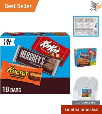 Assorted Milk Chocolate Candy Bar Variety Pack 18ct 27.3oz Includes KIT KAT R...