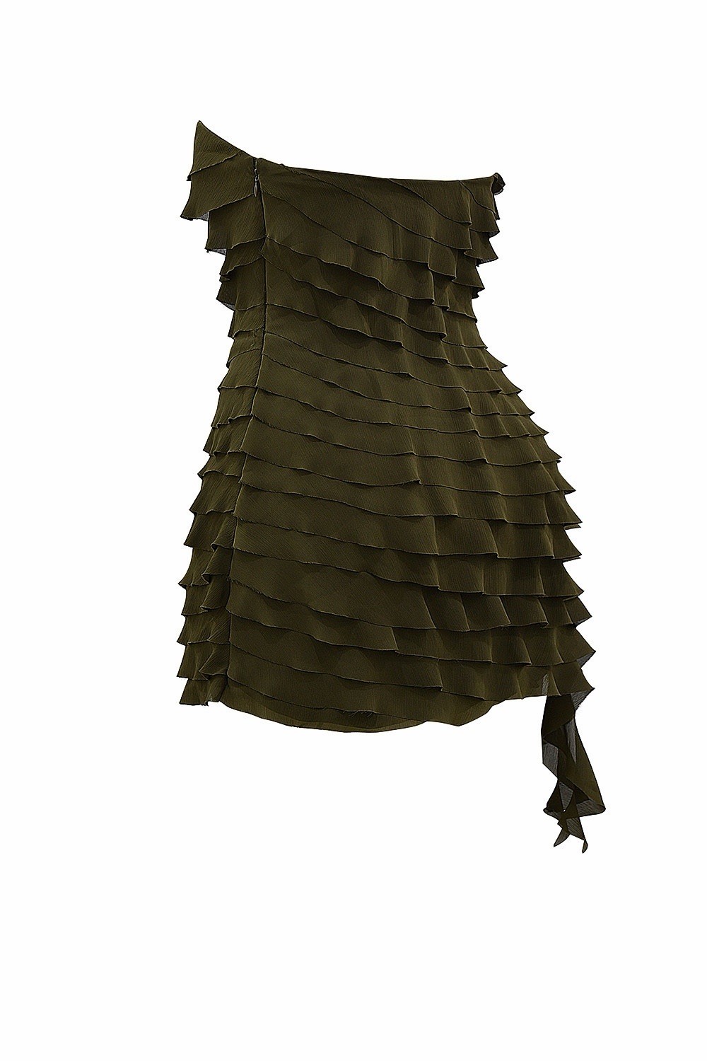 NWT Mistress Rocks Strapless Ruffle Mini Dress Olive Size Small ￼ image 9