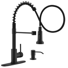 Matte Black Kitchen Faucet with Soap Dispenser, Commercial Single Handle Spring