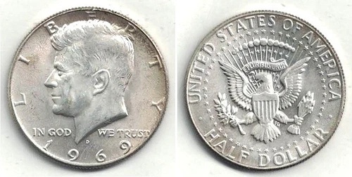 1969-D Uncirculated Kennedy Silver (40%) Half Dollar at Below Silver Melt Value