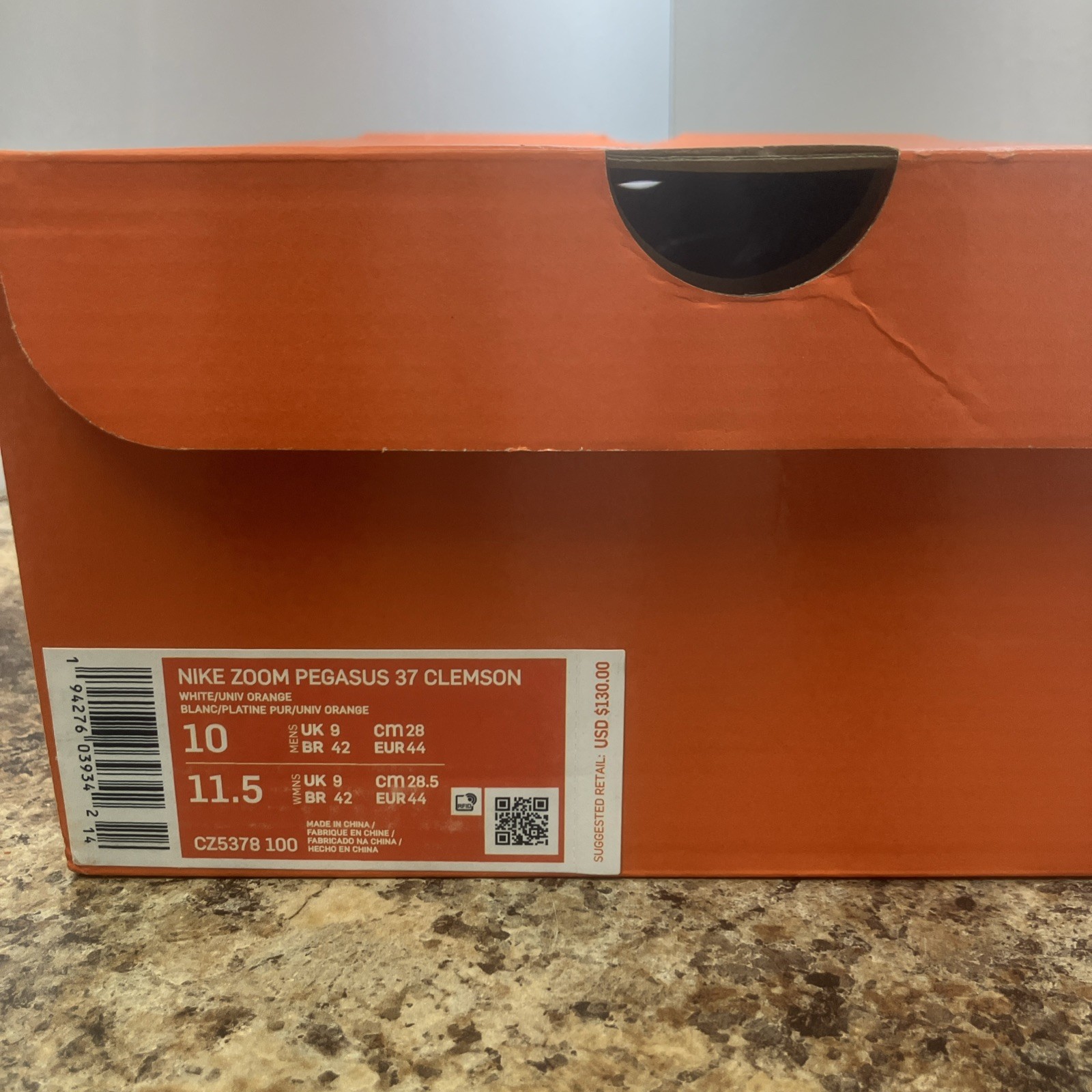 Clemson Tigers Nike Zoom Pegasus 37 Shoes Men's 10 White Purple Orange Running thumbnail 10