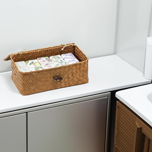Wier Basket with Lid, Seagrass Woven Basket for Stora, Decorative - Picture 4 of 21