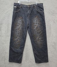 Vintage early 2000s Y2K Paco Jeans Blue Baggy Jeans w/ Skulls Paisley Size 40x33