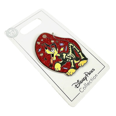 Disney Parks Silver Tone Orange Glitter 2020 Halloween Candy Skeleton Pluto Pin