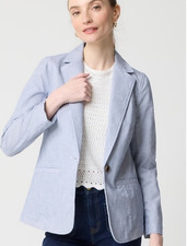 NWT J.Crew Factory Relaxed Blue White Striped Cotton Linen Blend Blazer BY939 4